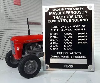 £12.65 • Buy Massey Ferguson Standard FE35 35 35X Tractor Commission Plate 16 Patent 1958-64