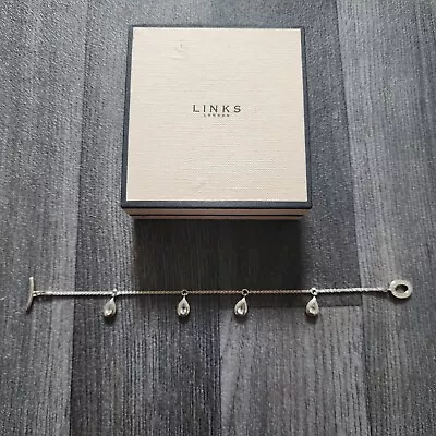 Links Of London Sterling Silver Bracelet With White Topaz & T-bar Toggle | Rare • £32.50