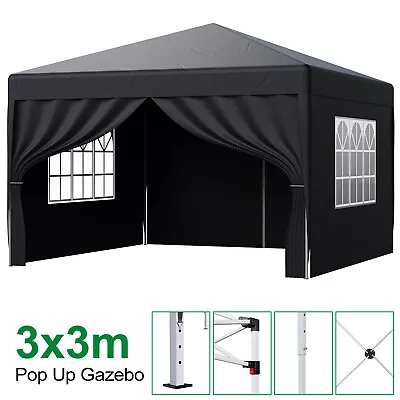 Heavy Duty Pop Up Gazebo Marquee Garden Awning Party Canopy Tent W/4 Sides 3x3m • £83.99
