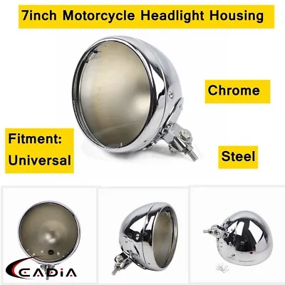 7inch Universal Motorcycle Headlight Housing Chrome Light Bulb Bucket For Harley • $68.81