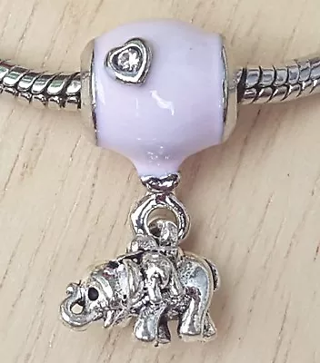 It's A Girl Pink Elephant CZ Balloon Mommy Baby Shower Gift Charm European Bead • $10.99