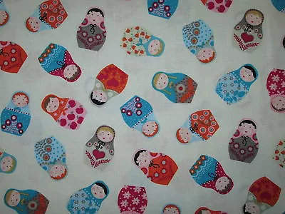 Russian Kiev Nesting Dolls White Cotton Fabric Fq • $3.25