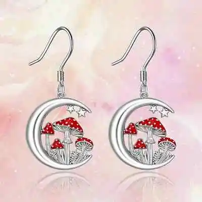 Cute Red Mushroom Star Moon Pattern Hook Earrings Girl Birthday Christmas New • $9.98