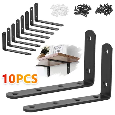 10X Heavy Duty Cast Iron Wall Mounted L Shaped Angle Shelf Metal Bracket Support • £8.79