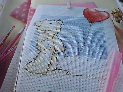 Cross Stitch Chart  Lickle Ted Holding A Love Heart Balloon Teddy Bear Chart • £0.99