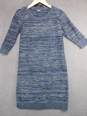 J. Jill Sweater Dress Blue 3/4 Sleeve Mini Skirt Round Neck Size S Linen Cotton • $18.99