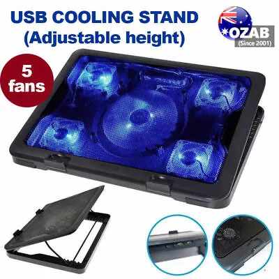 Adjustable Height Laptop Notebook Cooling Pad 5 Fans LED Fit 7 -17  • $22.69