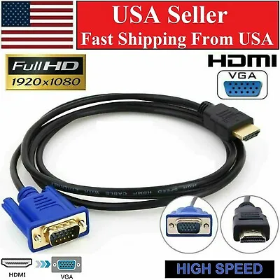 HDMI Male To VGA Male Video Converter Adapter Cable For PC DVD 1080p HDTV 6FT • $4.76