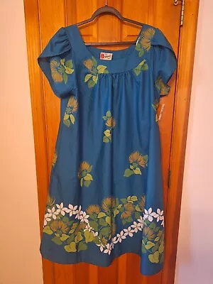 Hilo Hattie Women's 2X Mumu Dress Hawaiian  Floral Aloha House Chore Teal NWT • $34.99