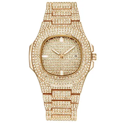 Men Hip Hop Iced Bling Diamond Watches Luxury Date Quartz Watch For Mens Womens • $15.80