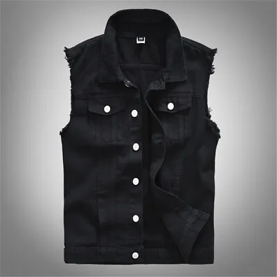 Men Denim Vest Casual Cowboy Jacket In Shoulder Blouse Sleeveless Button Tank • $28.37