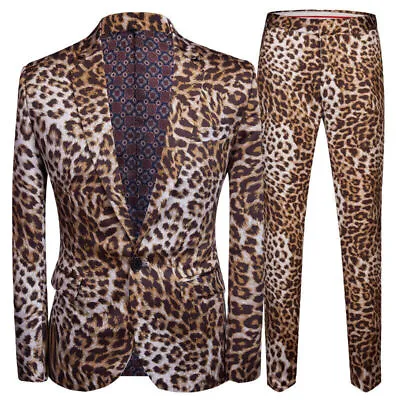 Men's Leopard Print Suit Jacket Pants / Male 2 Pieces Blazers Coat Trousers Set • £85.43