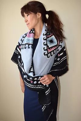 Large Blue Tribal Ethnic Print Warm Scarf  Body Wrap Scarf • $25