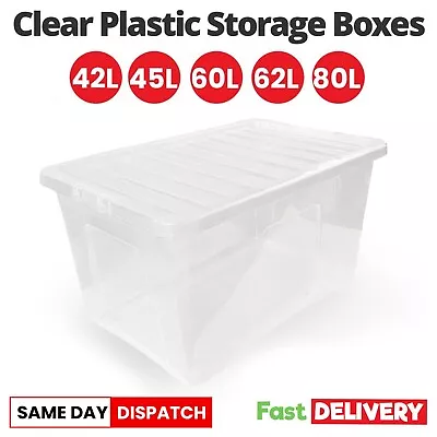 Wham Clear Plastic Storage Box Boxes With Lids Home Office Kitchen Stackable • £125.50