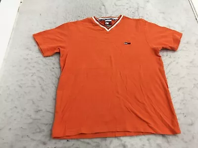 Tommy Jeans T Shirt Mens L Large Orange V Neck Thermal Short Sleeve South Africa • $8.99