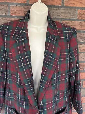 Vintage Red Blue Green Tartan Plaid Blazer 14 Petite Shoulder Pads Lined Pockets • $26