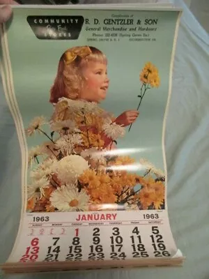 Vintage Advertising Calendar Girl With Spring Flowers 1963 Spring Grove PA • $5