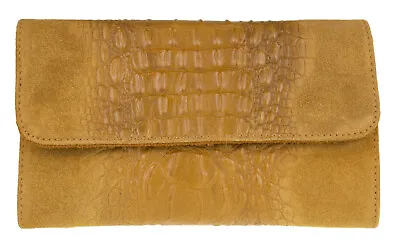 New Genuine Italian Suede Leather Croc Clutch Bag Messenger Handbag • £32.49