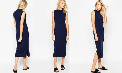 $59.99 • Buy NWT Asos Knit Long Midi Ankle Length Knit DRESS French Navy  Ivory 8 10 12 14 16