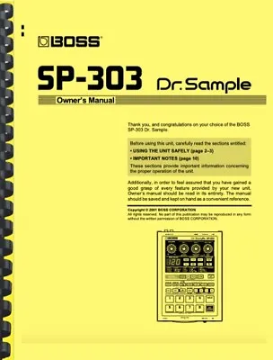 Boss Roland SP-303 Dr. Sample OWNER'S MANUAL And SERVICE MANUAL • $34.10