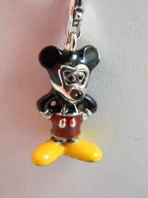 Disney 925 Sterling Silver Enamel Mickey Mouse Enhancer Pendant/Charm & Chain • $29.99