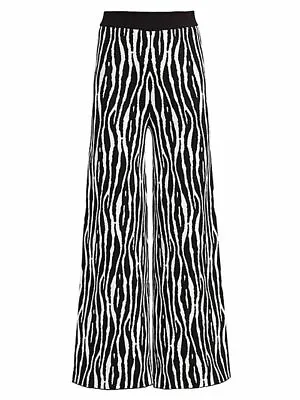 $149 • Buy NWT Staud Mitchell Zebra-Print Wide-Leg Knit Dressy Pants S $165  Very Warm!
