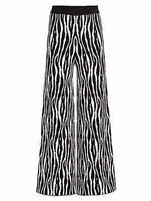 NWT Staud Mitchell Zebra-Print Wide-Leg Knit Dressy Pants S $165  Very Warm! • $139