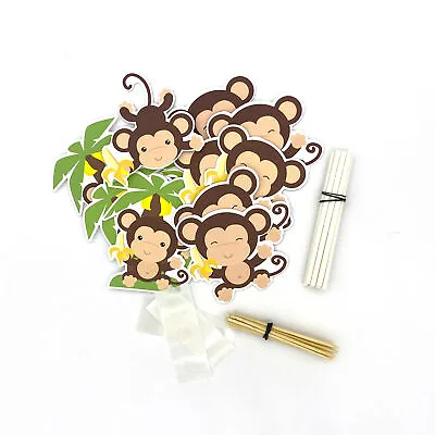 Monkey Cake Toppers DIY Baby Shower Cutouts Monkey Cupcake Jungle Birthday • $11.49
