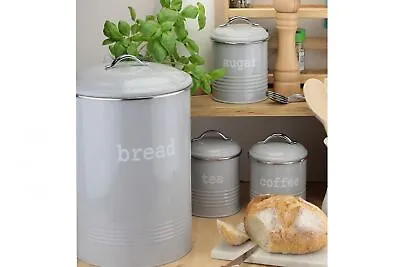 Set Of 4 Rnd TeaCoffee & Sugar & Bread Bin Storage Canisters Jars In 4 Colours • £24.99