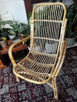 Vintage Boho Bamboo Wicker Cane Tiki Chair  • £80
