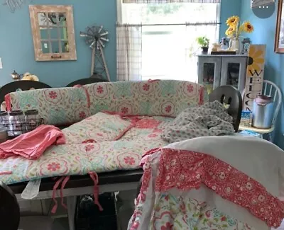 Peanutshell Arianna Pink 4 Pc Crib  Set Quilt Dust Ruffle Clothes Hanger Sheet • $35