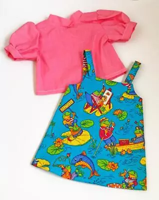 Jumper Blouse 2pc Set For American Girl Doll Clothes Whimsical Frogs Outfit USA • $27.32