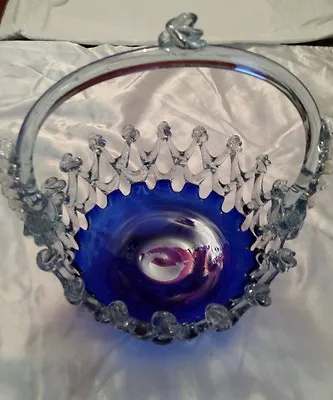 Large Victorian Handmade Cobalt Nailsea Open Glass Brides Basketmagnificent  • £143