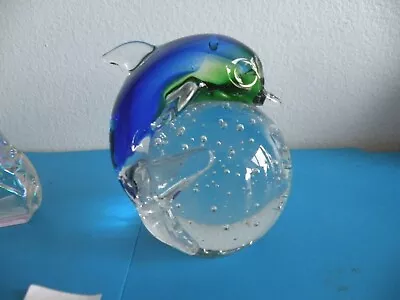 Murano Style Art Glass Jumping Turquoise Dolphin Paperweight Unmarked T11 • $11.99