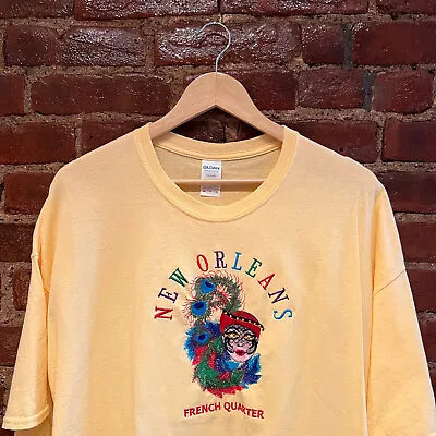 New Orleans French Quarter T-Shirt XXL 2XL Yellow Embroidered Peacock Mardi Gras • $24.99