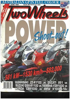 TWO WHEELS Motorcycle Magazine June 1991 Suzuki GSX250FM Honda CBR1000 BMW K100R • $4.95