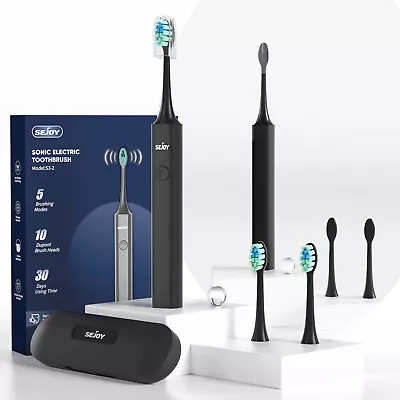 SEJOY Sonic Electric Toothbrush Dental Clean Gums 5 Mode 10 Brush Heads DuPont • $19.46