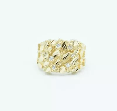 $284.99 • Buy Unisex Large Nugget Square Ring With CZ Real Solid 10K Yellow Gold ALL SIZES