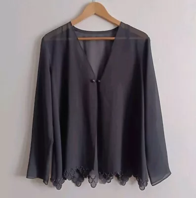 Vintage Black Sheer Jacket J. R. Nites Evening Beaded Blouse Size 16 Long Sleeve • $28