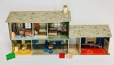 Marx Tin Toy Dollhouse Vintage 1940-1950s Two Story With Furniture Green Great • $125