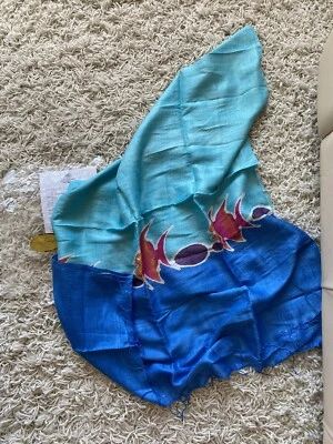 $33.76 • Buy Jim Thompson Scarf Fish Silk Large Blue Pink Ocean Tropical