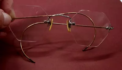 Vintage Patterned Wire Frame RIMLESS Eyeglasses Hexagon Shape Mild Prescription? • $25