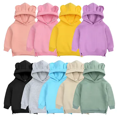 £15.78 • Buy Unisex Baby Boys Girls Solid Fleece Hooded Top With Bear Ears Sweatshirt Hoodie
