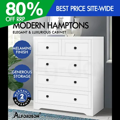 ALFORDSON 5 Chest Of Drawers Hamptons Storage Cabinet Dresser Tallboy White • $199.95