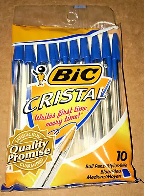 Vintage 2008 Bic 10 Ballpoint Stick Pens Cristal BLUE Ink M Medium Point NOS • $7.49