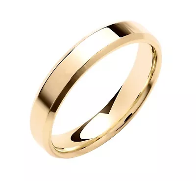 9ct Yellow Gold 4mm Bevelled Edge Wedding Band Ring Size J K L M N O P Q R S T • £94.95