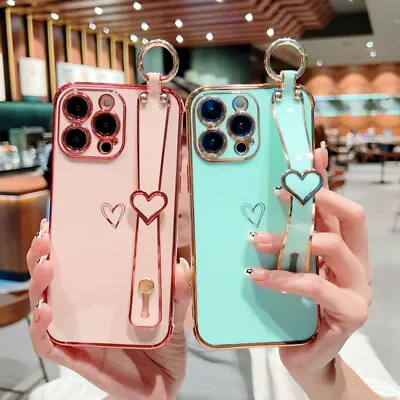 Love Heart Wrist Strap Case For IPhone 15 14 Pro Max 13 12 11 XR 8 Phone Cover • $8.79