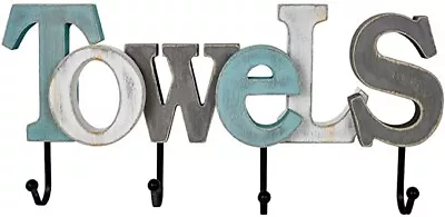 £27.80 • Buy Rustic Wood Sign With Hooks, Decorative Multicolor Cutout Word Sign Wall Decor
