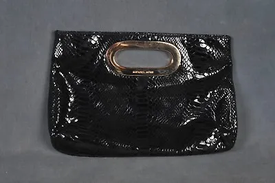 MICHAEL KORS MK Black Snakeskin Gold Handle Clutch Purse Magnetic Closure • $44.95