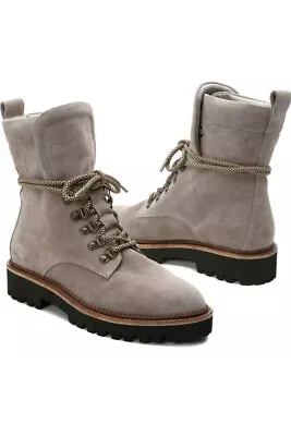 SANCTUARY Boots Womens Gray Suede Lug Sole Cushioned March Lace Up 7.5M Booties • $64